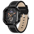 LIGE LG8966 with a black square case, black dial and black strap with white stitching