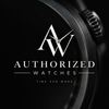 Authorized Watches — white AW monogram and Time for More lettering over a dark close-up watch background.